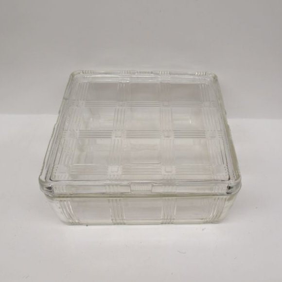 Hazel Atlas Crystal CRISS CROSS CRISSCROSS 8 X 8 Refrigerator Dish w/Lid - Picture 2 of 4